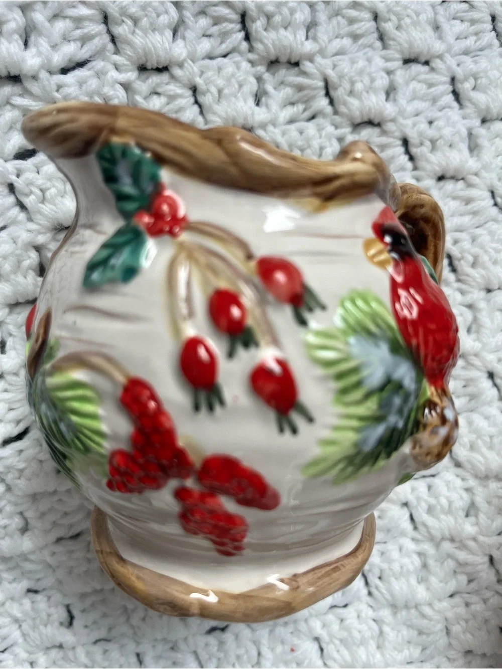 Christmas Traditions Red Cardinal Bird Sugar Bowl, Creamer Set and Spoon Rest
